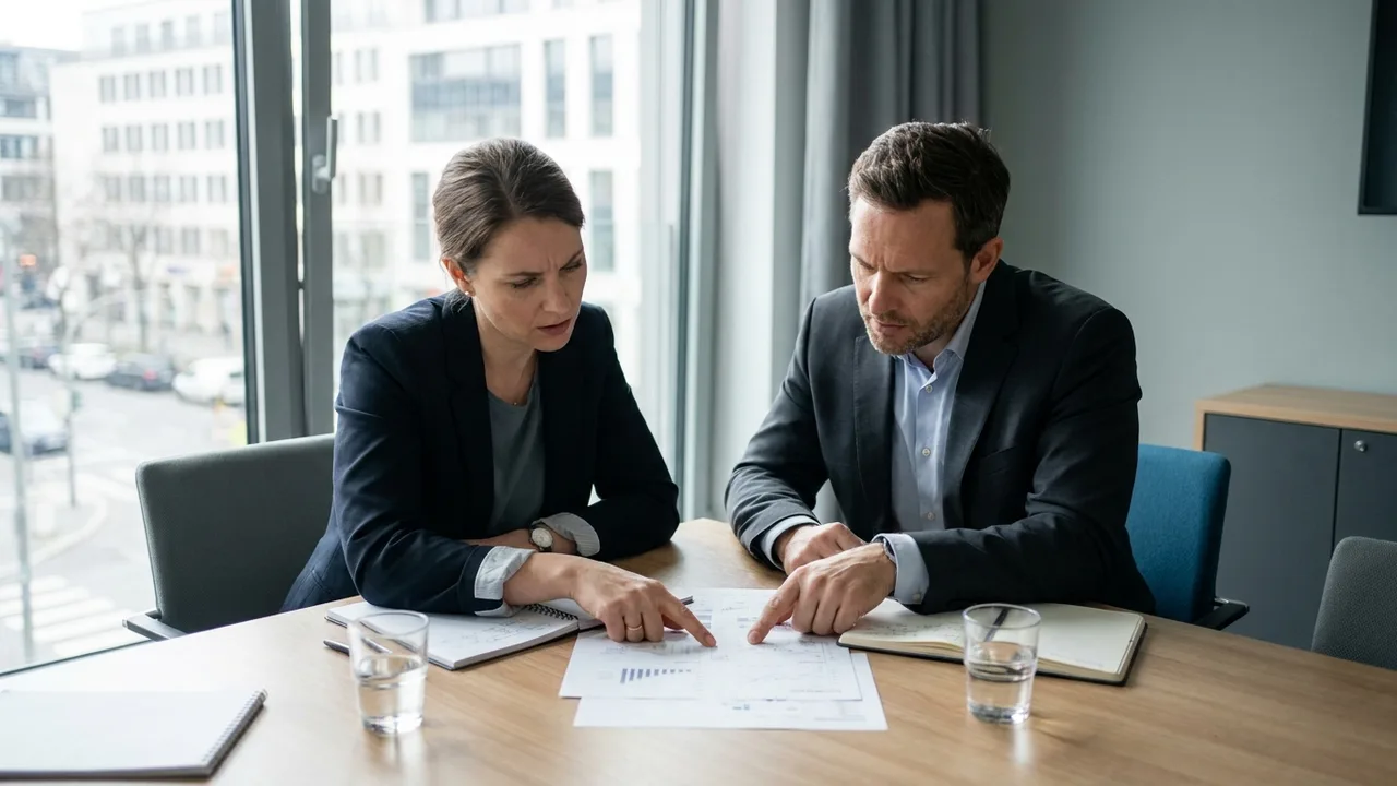 Bewerberin und Personalverantwortlicher verhandeln über einen Vertrag am Konferenztisch