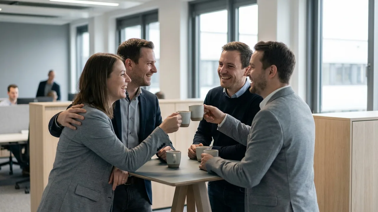 Team freut sich über erreichten Meilenstein im Büro