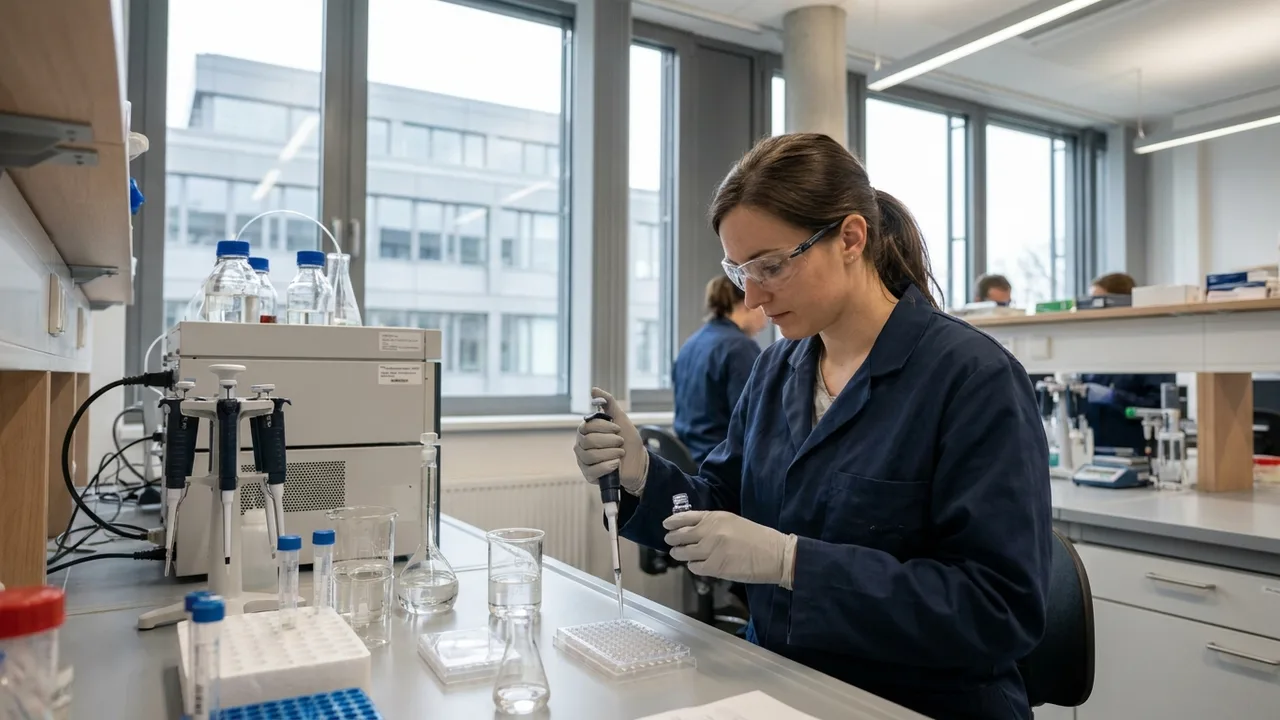 Laborantin bei der Analyse von Proben im Chemielabor