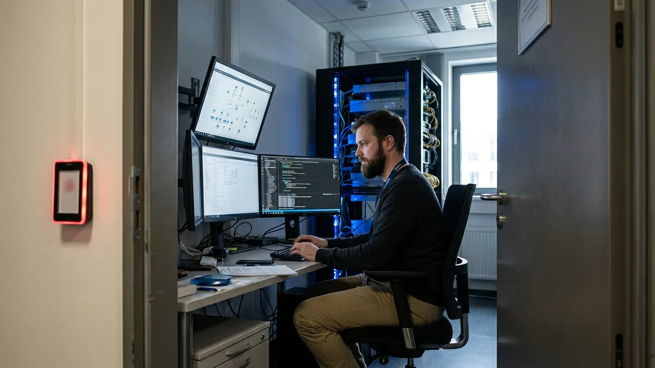 IT-Administrator konfiguriert Zugriffsrechte im Serverraum