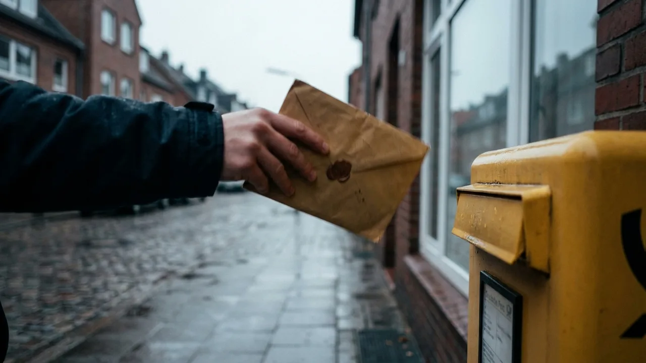 Hand wirft einen versiegelten Brief in einen Briefkasten ein