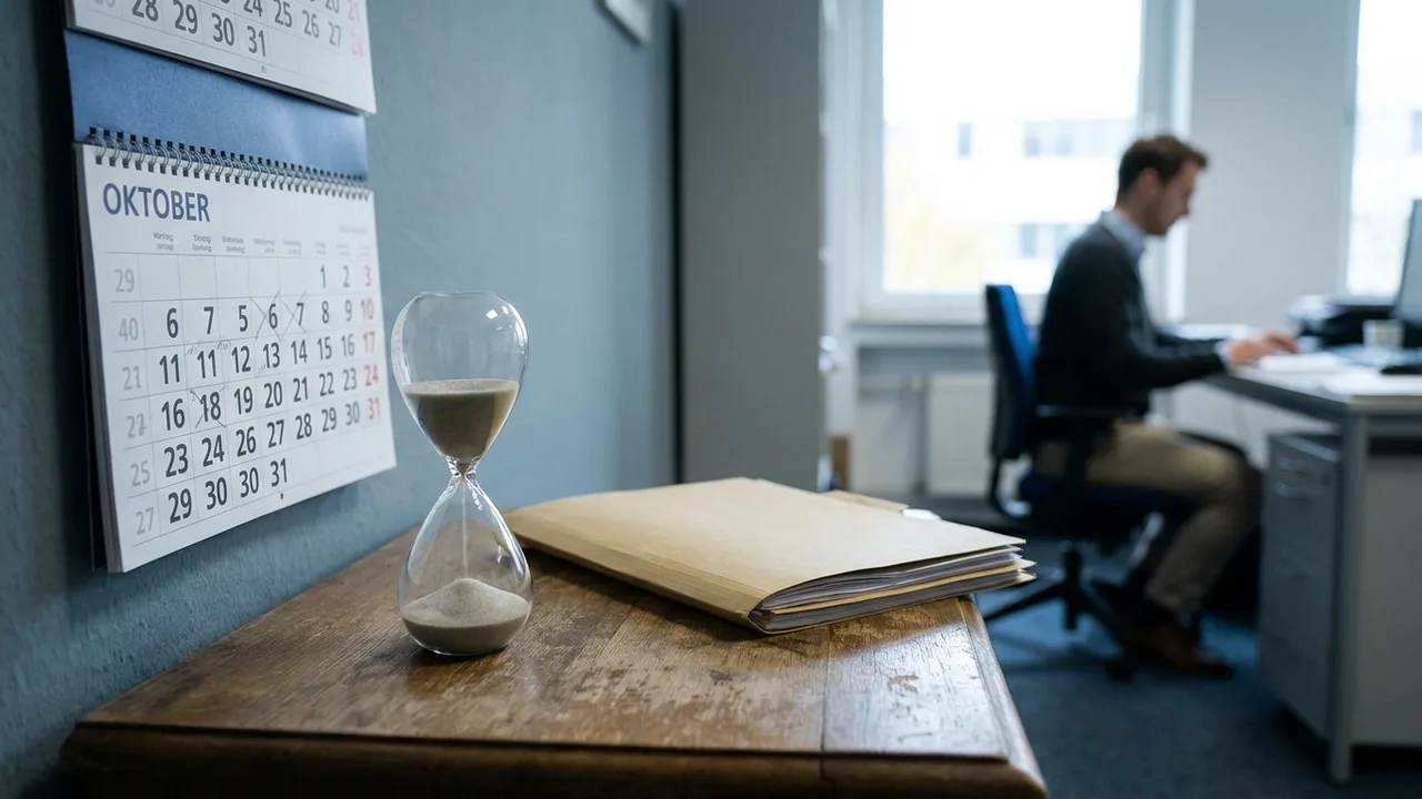 Kalender und Sanduhr als Symbol für das Sperrjahr der Liquidation