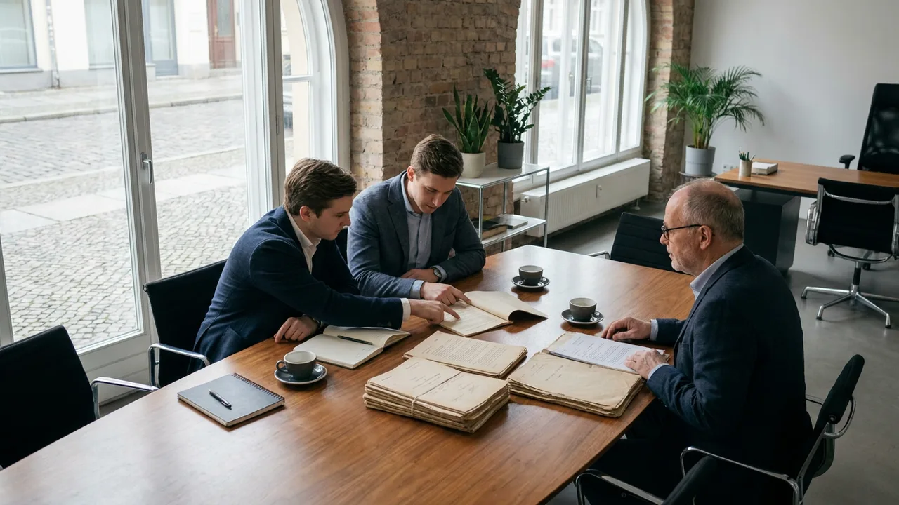 Gründerteam bespricht mit einer Notarin den Gesellschaftsvertrag