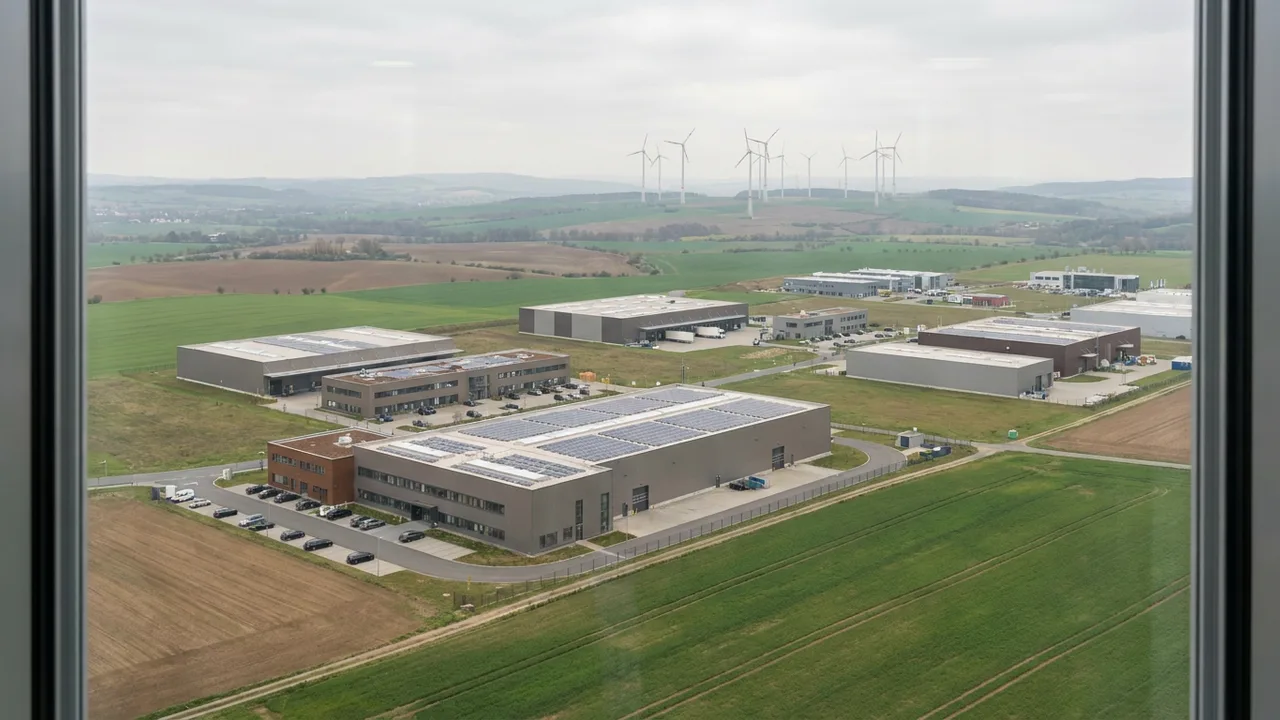 Industriepark mit modernen Fabrikgebäuden im Umland von Dresden