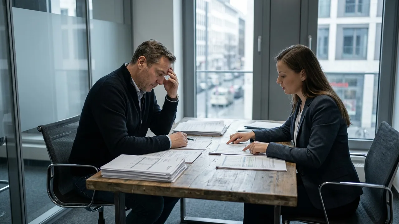 Unternehmer im Kreditgespräch mit Firmenkundenberaterin