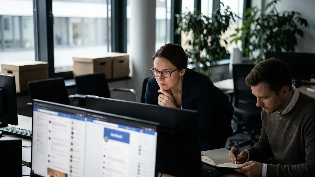 Kommunikationsteam beobachtet Reaktionen im Netz an mehreren Bildschirmen