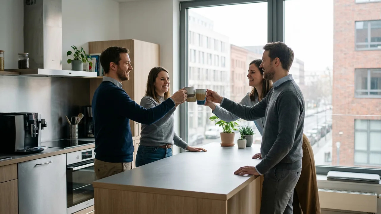 Team feiert einen Unternehmenserfolg in der Bürokueche