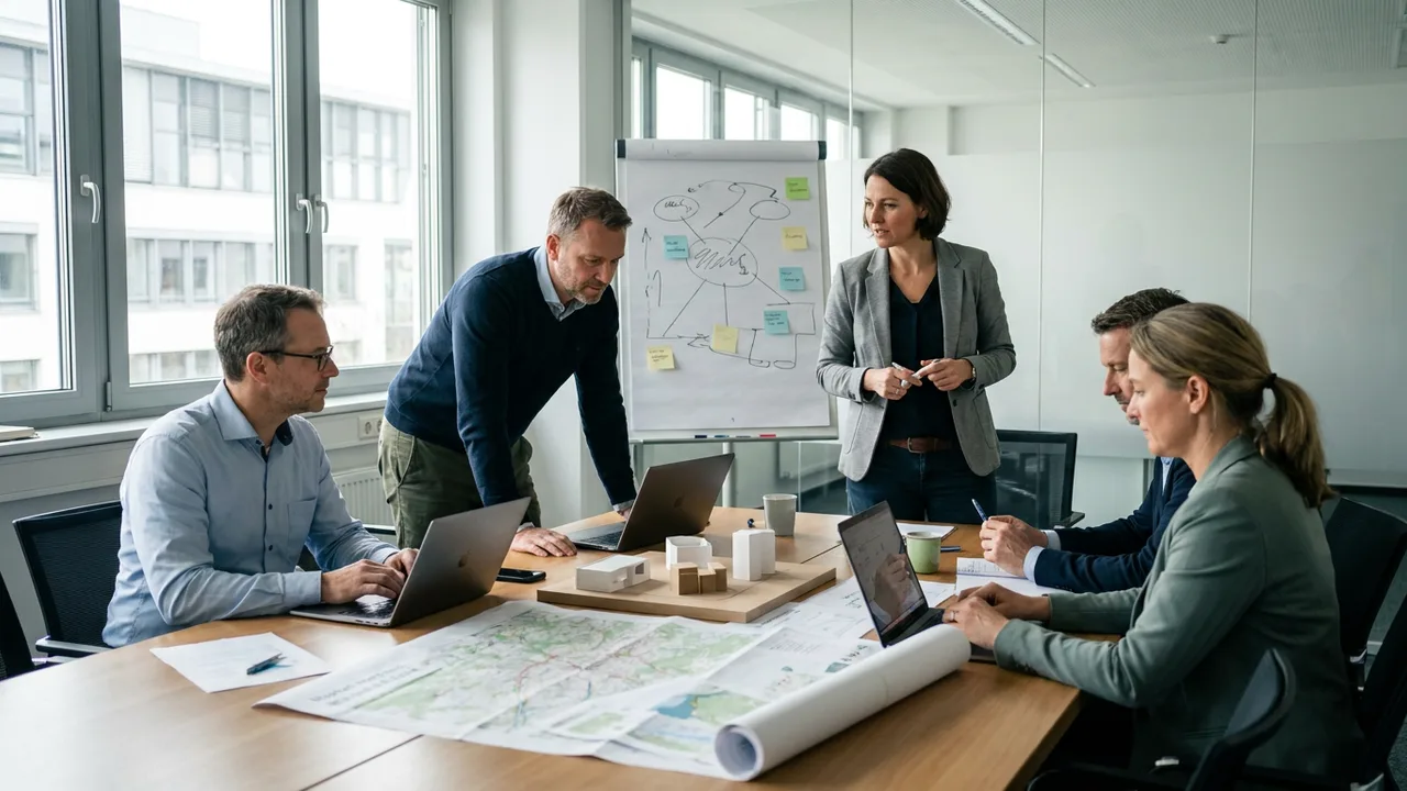 Führungsteam eines Mittelständlers diskutiert neue Geschäftsfelder im Workshop