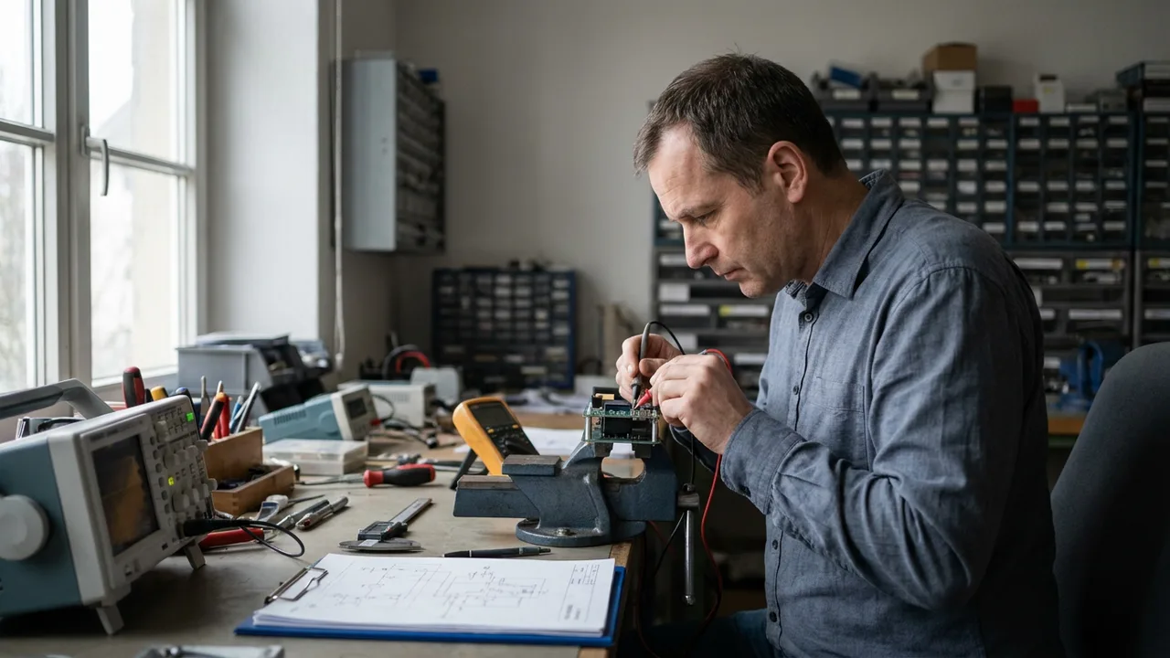 Entwickler testet einen Prototyp an der Werkbank