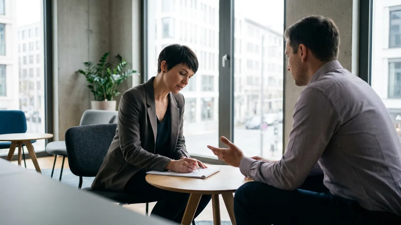 Unternehmerin führt ein Kundeninterview zur Marktvalidierung