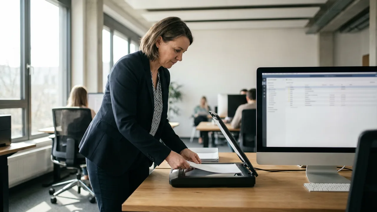 Personalerin digitalisiert Unterlagen für die elektronische Personalakte