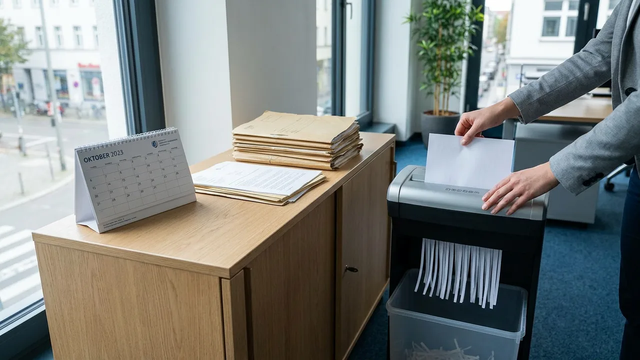 Alte Unterlagen werden nach Ablauf der Aufbewahrungsfrist im Aktenvernichter entsorgt