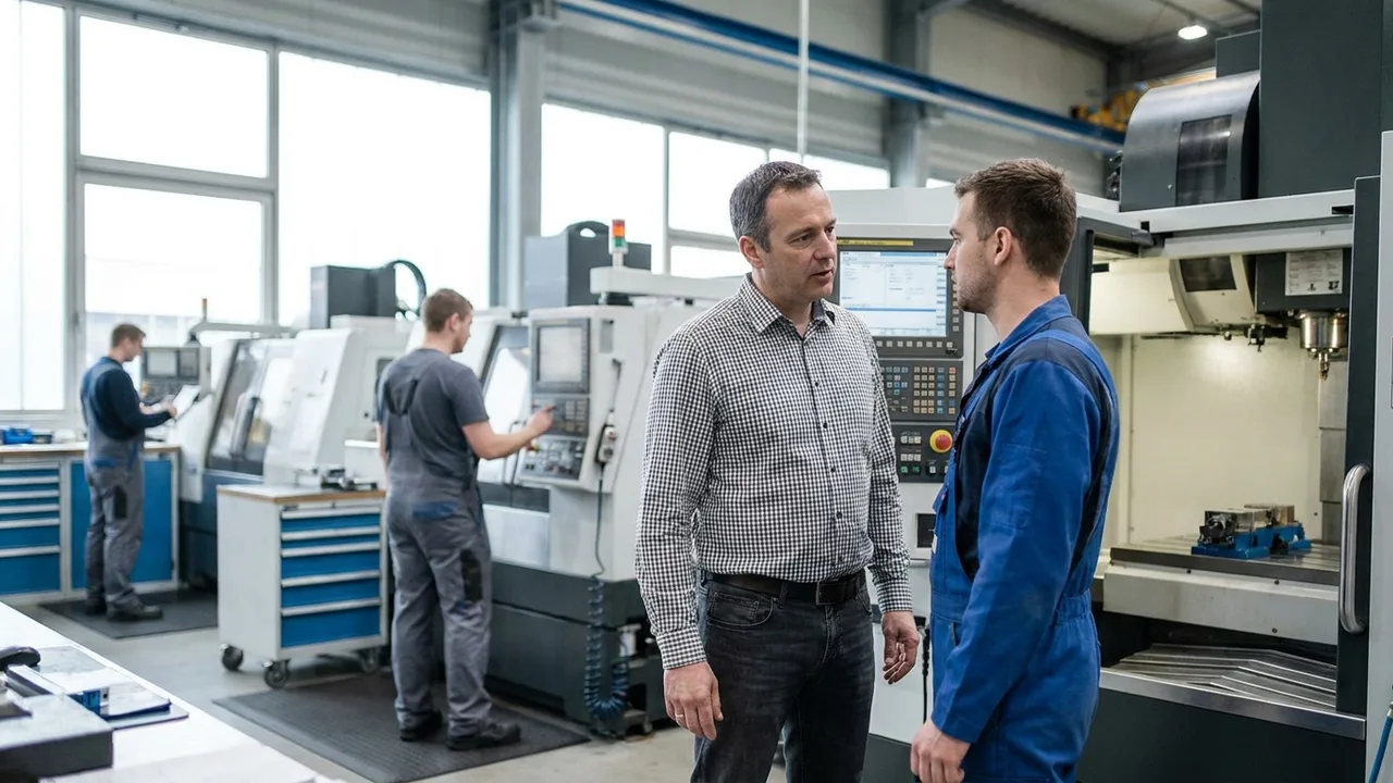 Beschäftigte an CNC-Maschinen im mittelständischen Betrieb