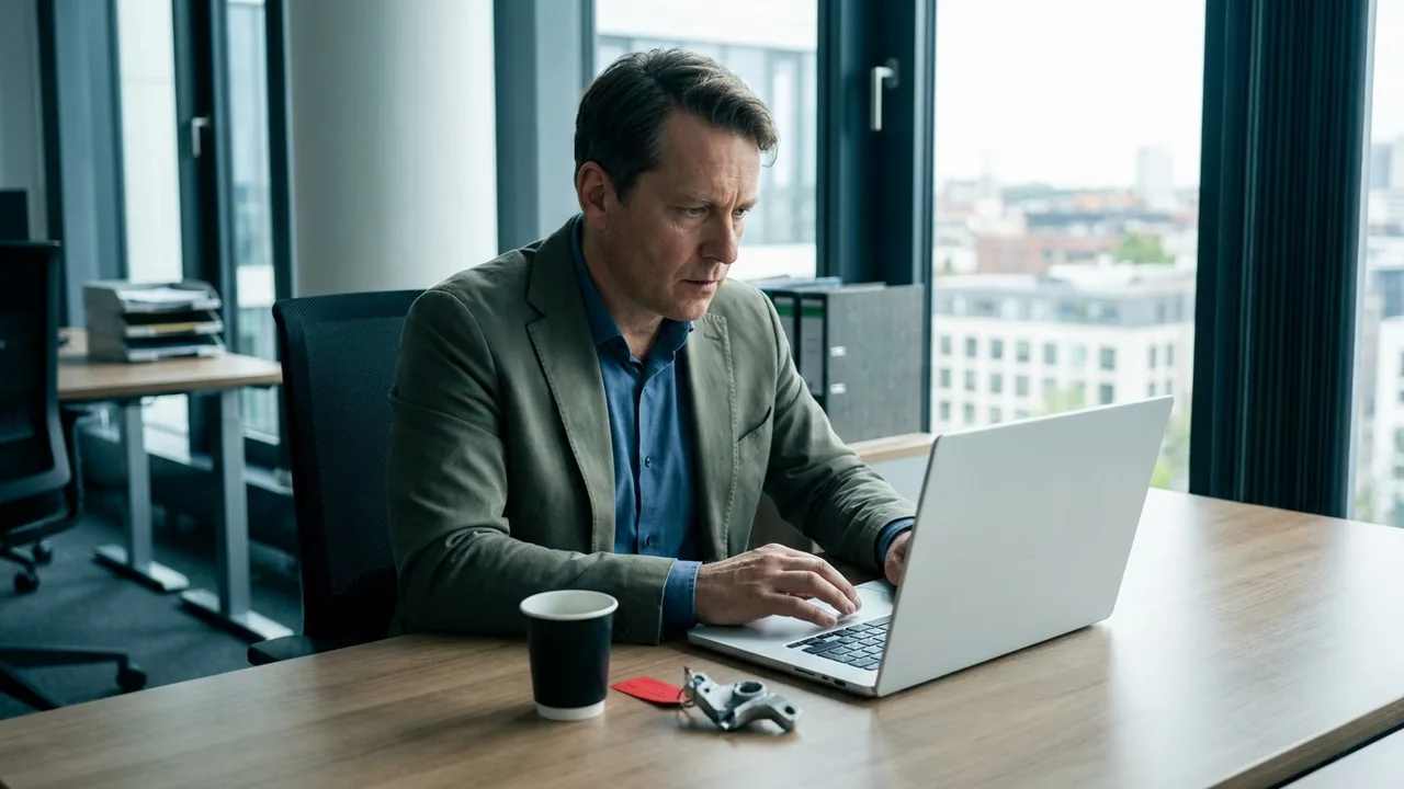Qualitätsmanager verfasst eine Mängelrüge am Laptop