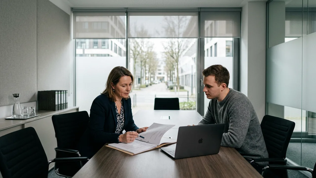 Personalverantwortliche und Beschäftigte besprechen an einem Tisch Unterlagen zu einer geplanten beruflichen Auszeit.