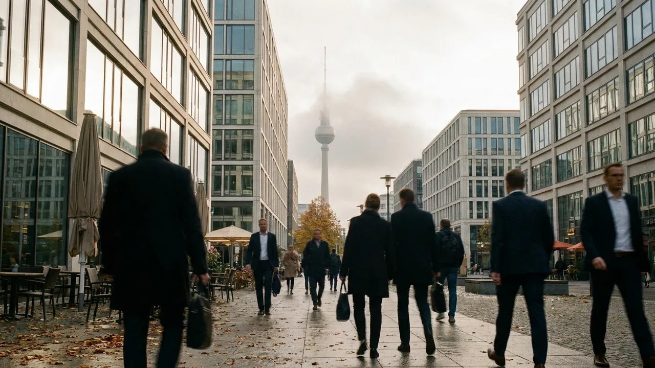 Blick auf Berlin-Mitte mit Fernsehturm und Bürogebäuden am Morgen.