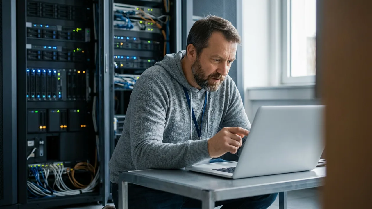IT-Spezialist verifiziert hinterlegten Quellcode im Serverraum