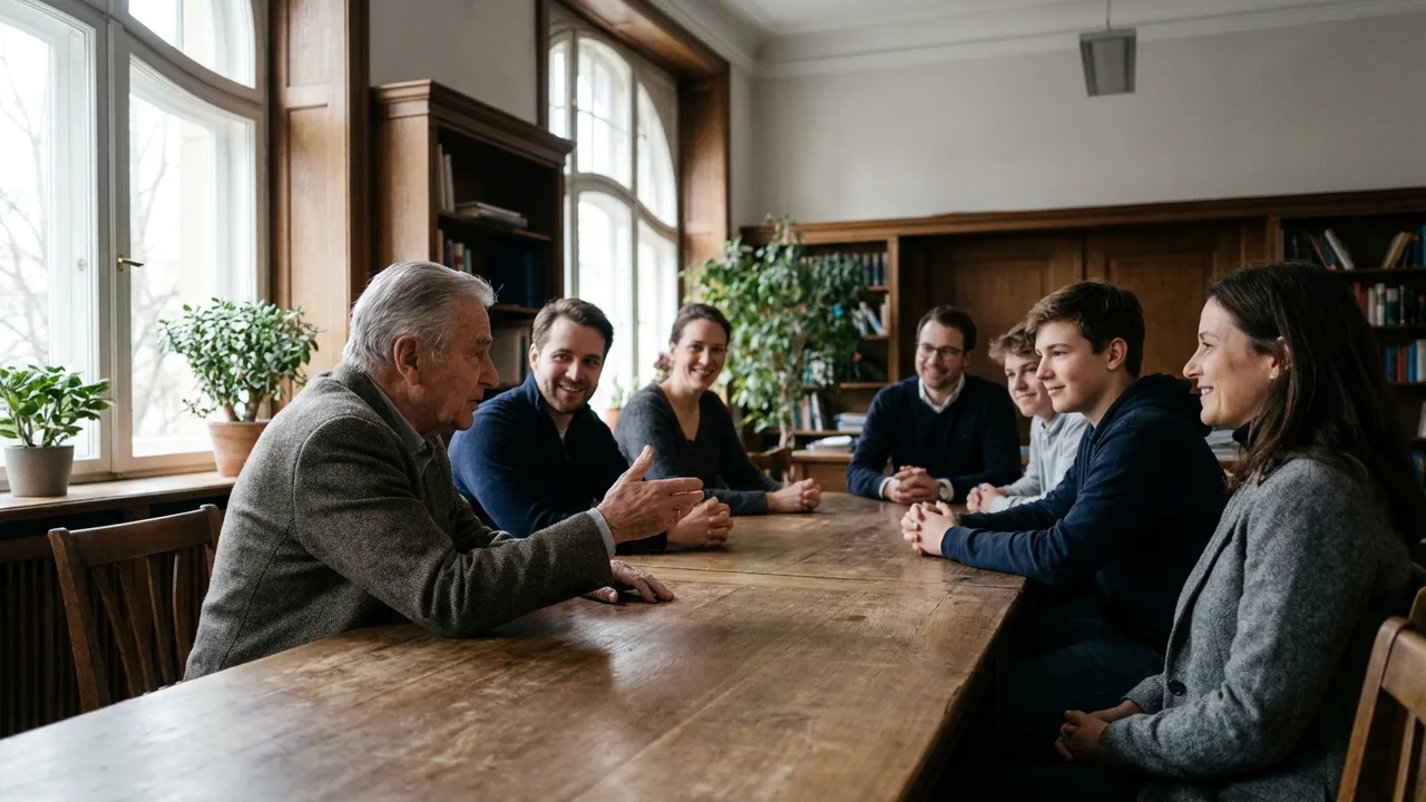 Familiengesellschafter beraten am Konferenztisch über die Stimmrechtsbündelung
