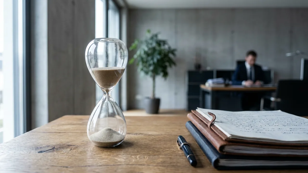 Sanduhr neben Vertragsunterlagen als Symbol für laufende Verjährungsfristen