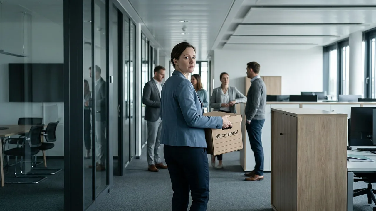 Mitarbeiter trägt eine Kiste mit Büromaterial durch einen Flur zu einem neuen Arbeitsplatz