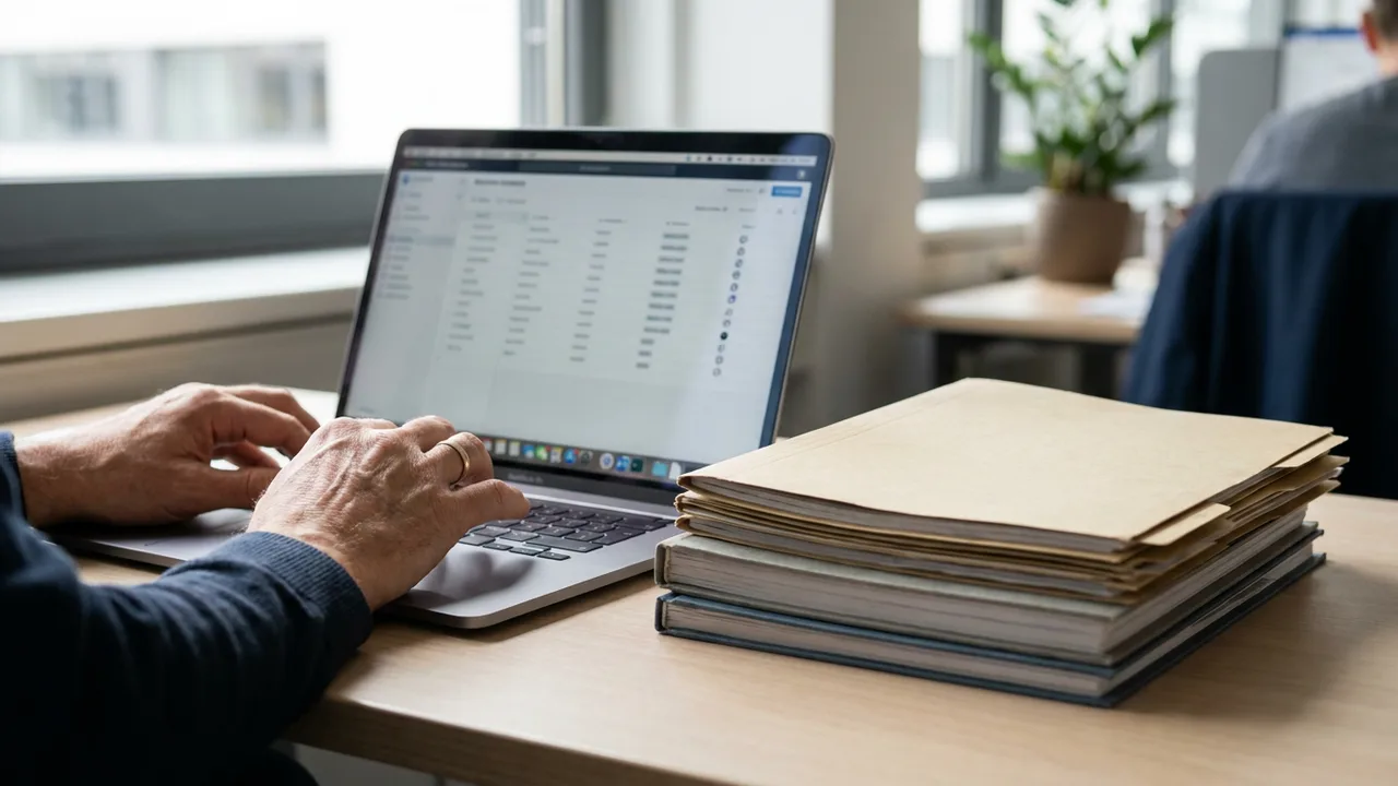 Recherche in Registern und Auskunfteien am Laptop