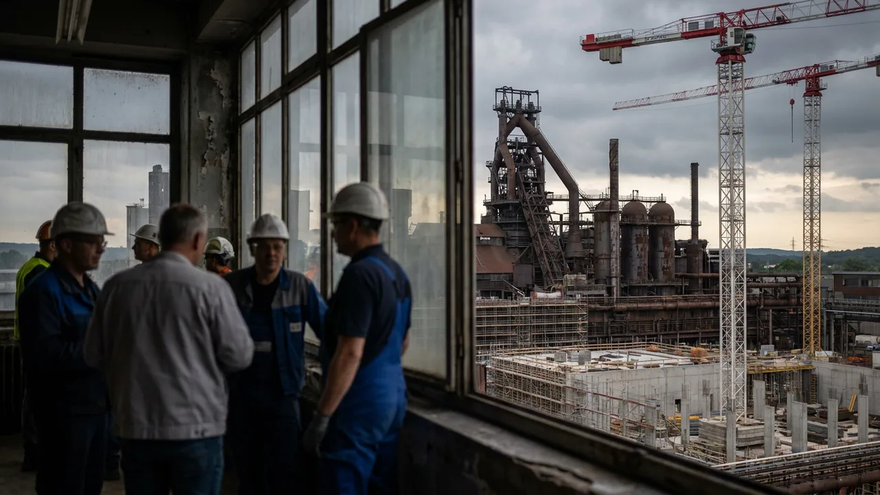 Stahlwerk mit Baukränen für neue Anlagen